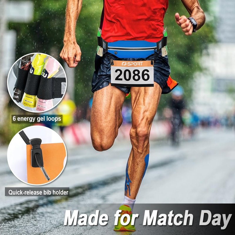 RJ-Sport Triathlon Belt with Pouch - Race Number Bib Holder with 6 Gel Loops, Ideal for Running, Cycling & Marathon (Grey)
