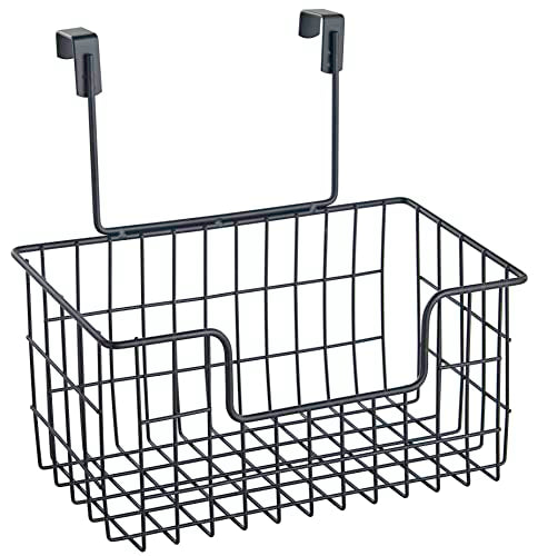 JUNCHU CHERRY Wire Hanging Storage Basket 2 Packs, Wall Mounted Kitchen Bathroom Storage Basket, Home Multi-Functional, no Punching, Bearing Strong, Suitable for Home, Office,Black - color: Black