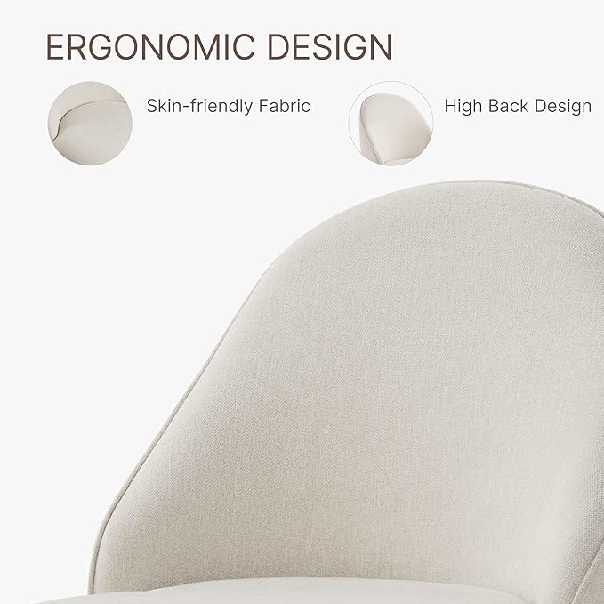 Swivel Dining Chairs Set of 1, Upholstered Mid Century Modern Deskchair with Round Back, Linen Fabric Kitchen Chairs for Dining Room, Bedroom, Dressing Room, Linen