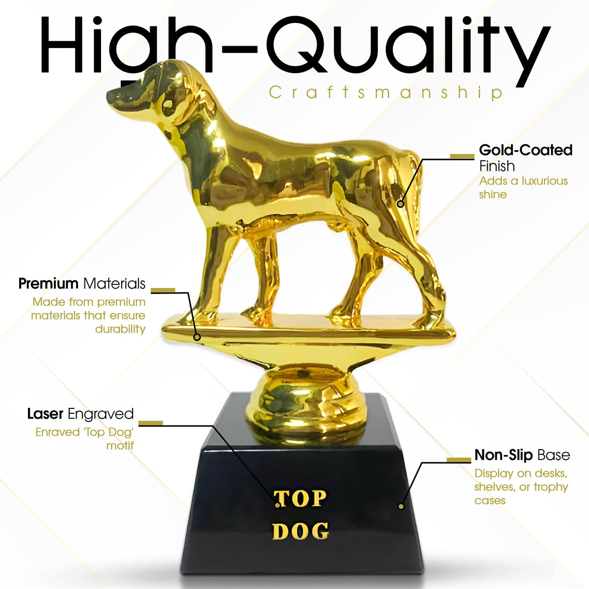 Vaulted Skulls & Co Top Dog Trophy Mini | Dog Trophy Award | Gold Dog Competition Award | Sports Team Trophies | Funny Office Trophy | G.O.A.T Dog Trophy | Gold/Black | Small Trophy | 3”
