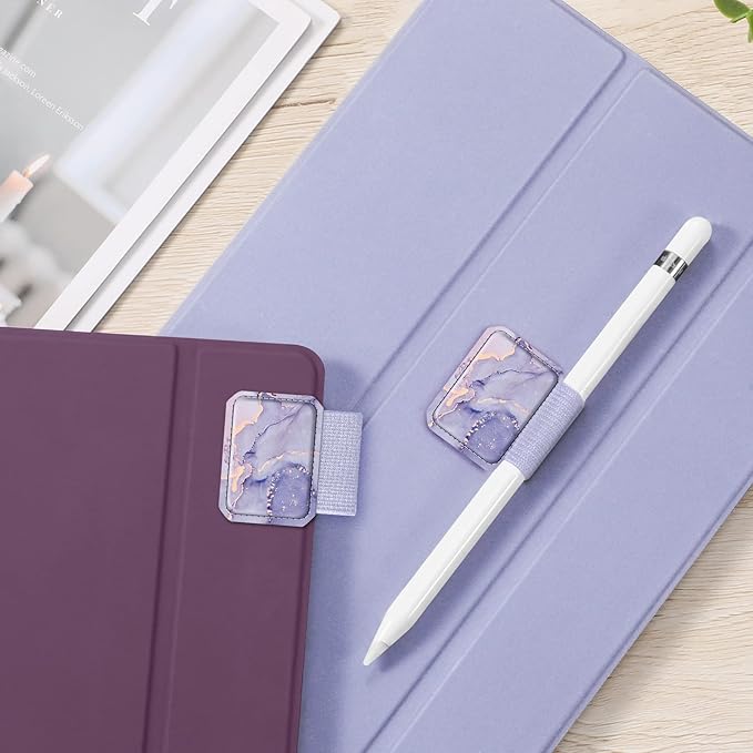 Fintie 4 Pack Pen Loop Holder for Apple Pencil Pro, Apple Pencil (USB-C / 1st / 2nd Generation) and Stylus Pens, Elastic Adhesive Leather Sleeve Attached to Cases, Lilac Marble