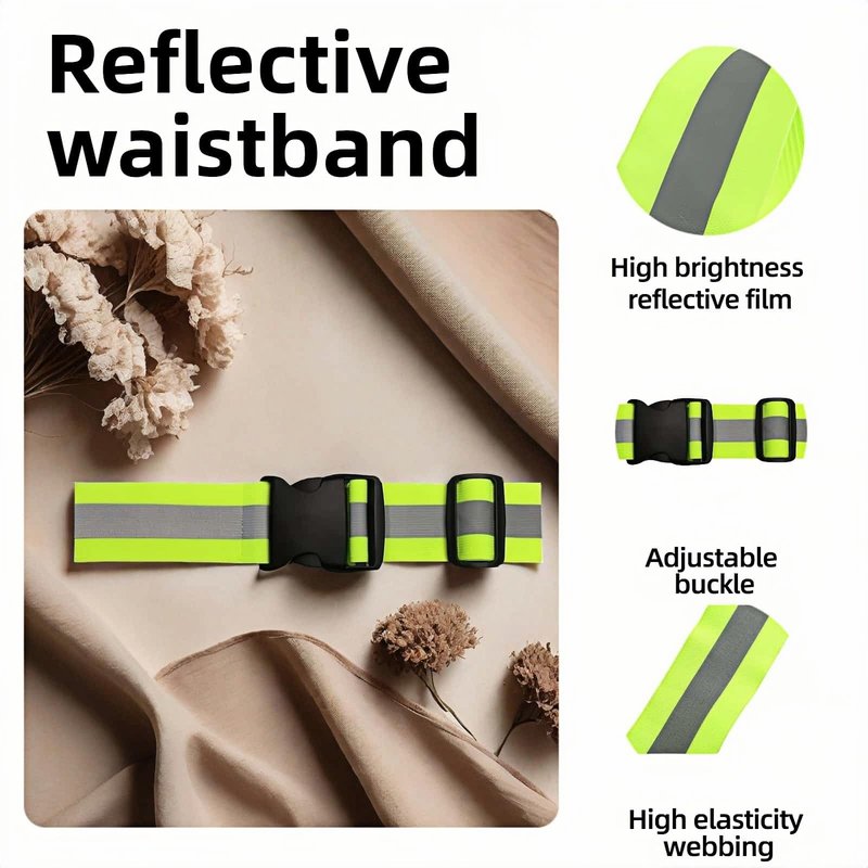 RyanDesign Reflective Safety Belt - Adjustable Military-Grade Elastic Strap for Running, Cycling, Motorcycle | High-Visibility Lime Green | Day & Night Protection (26"-50" Waist)
