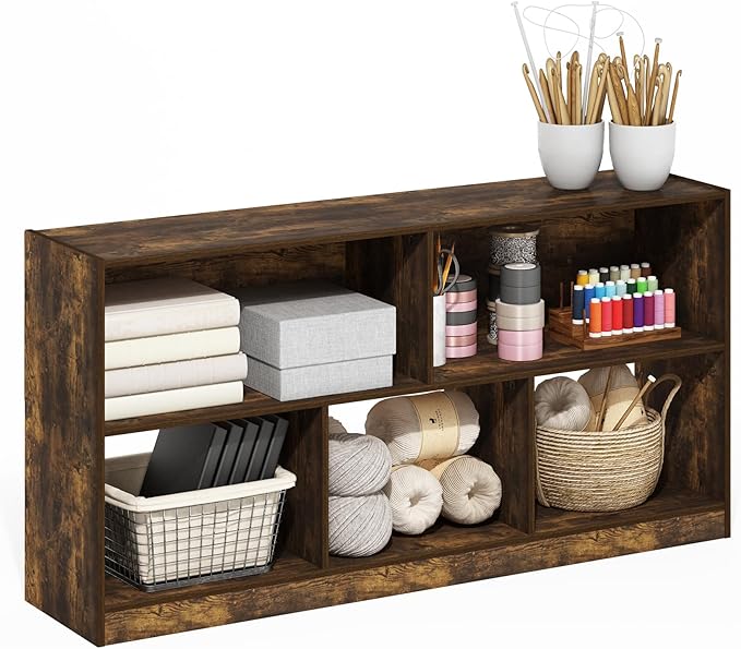 Furinno DALY Book Shelf, 5-Cube Bookshelf, Horizontal Cube Storage Organizer Bookcasde, 10.9 x 47.2 x 23.6, for Living Room, Bedroom, Home Office, Amber Pine