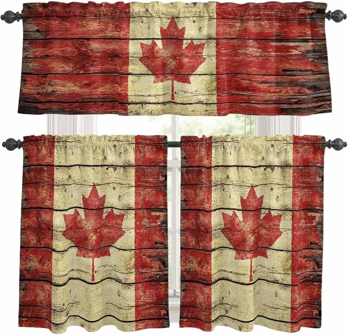 Kitchen Curtains Tiers and Valance Set of 3, Canada Light Filtering Window