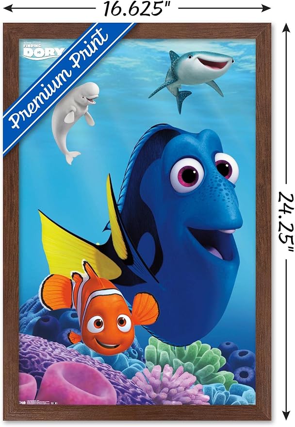 Trends International Disney Pixar Finding Dory - Dory Wall Poster, 14.725" x 22.375", Mahogany Framed Version