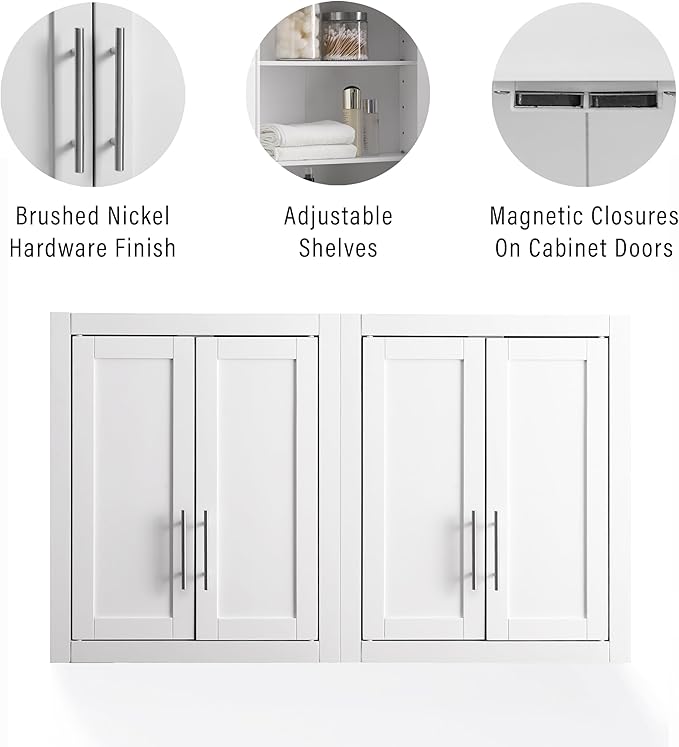 Crosley Furniture Savannah 2-Piece Wall Storage Cabinet, Cabinets for Laundry, Bathroom, Kitchen, White