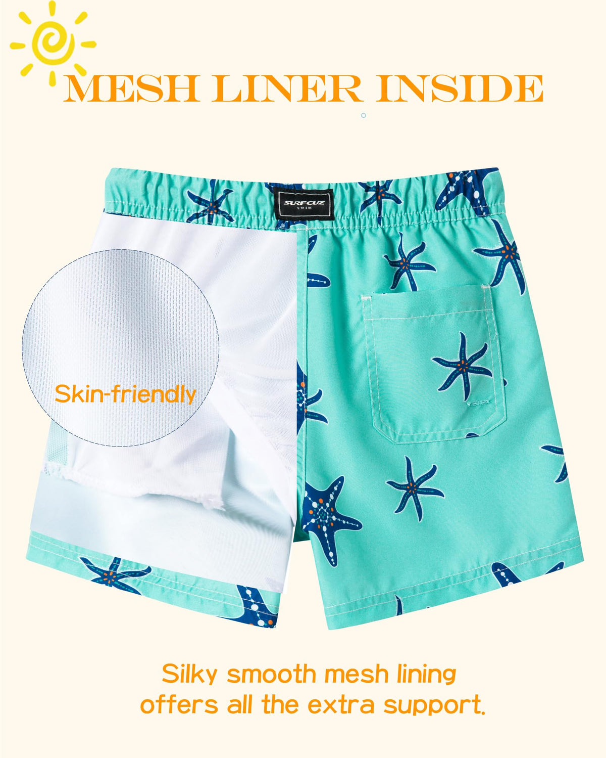 SURF CUZ Little Boys Swim Trunks UPF 50+ Toddler Beach Shorts Swimsuit Kids Quick Dry Swimwear(Starfish, 7)