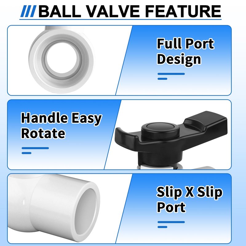 FANOVO PVC Ball Valve 1-1/2 inch, 2Pack 1.5 inch PVC Shut Off Valve with Double Socket Full Flow Port, Schedule 40 Plastic Control Valve, Using for Commercial、Swimming Pool, Irrigation System