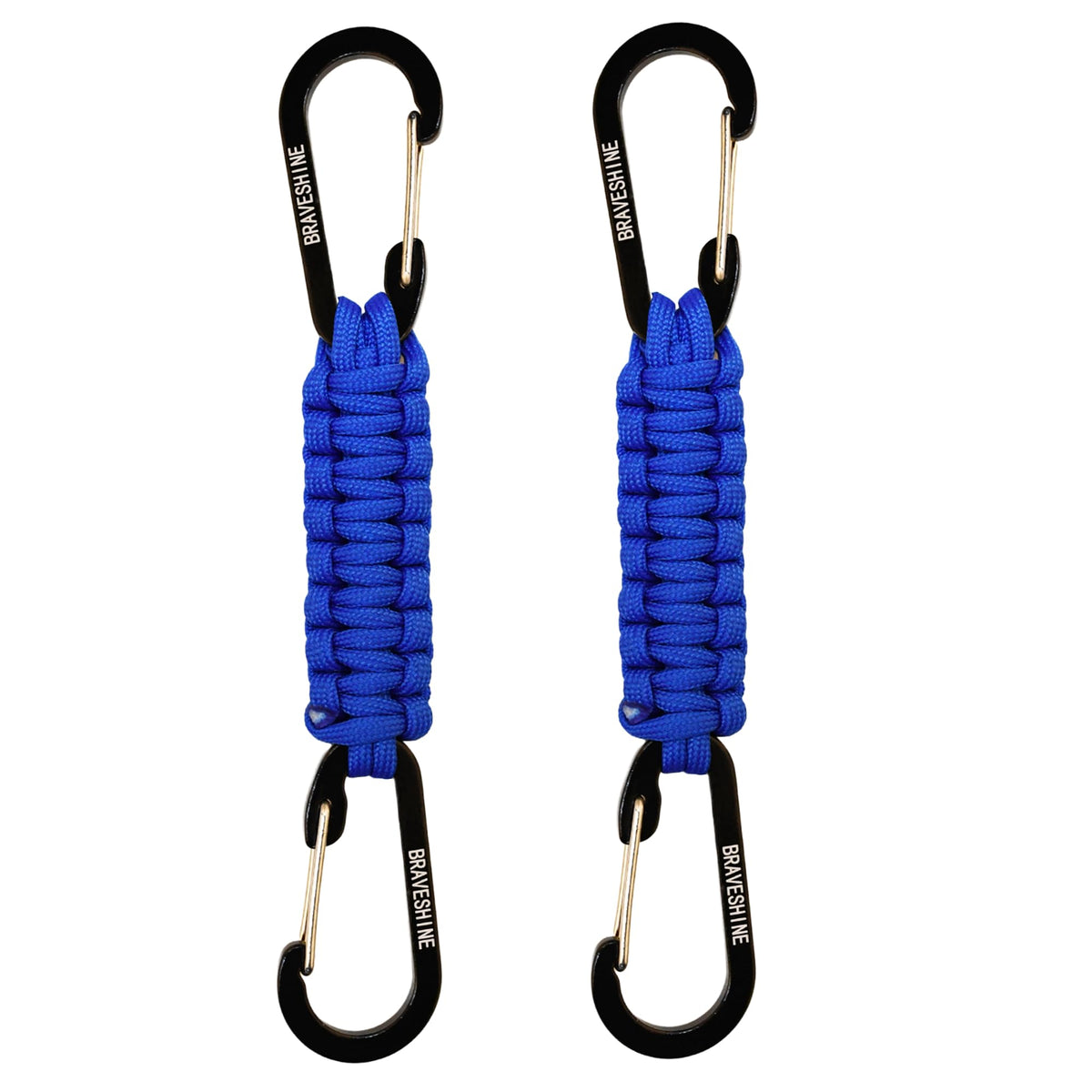 BRAVESHINE Carabiner Keychain Hook with Paracord Strap - 2 Pack Blue D Ring Key Clips Para Cord Lanyard Hanger Stroller Hooks Holder for Water Bottle, Belt Loop Keys, Backpack, Boys, Girls, Men, Women