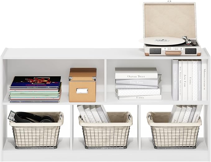 Furinno DALY Book Shelf, 5-Cube Bookshelf, Horizontal Cube Storage Organizer Bookcasde, 10.9 x 47.2 x 23.6, for Living Room, Bedroom, Home Office, White