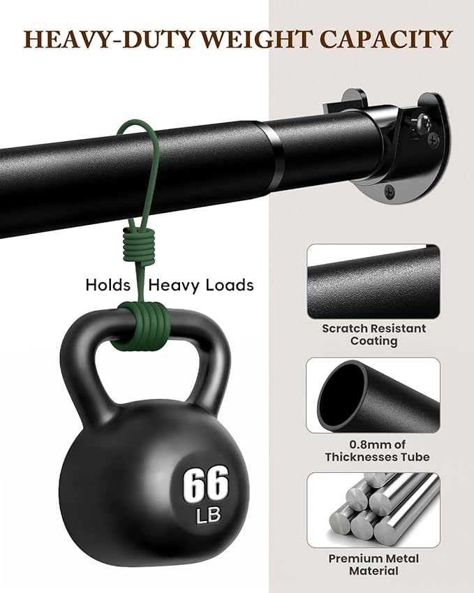 Closet Rod 17-54 IN, Heavy Duty Closet Rods for Hanging Clothes, Adjustable Closet Rods for Wardrobes Storage Laundry RV Bathroom, Easy Install, Black