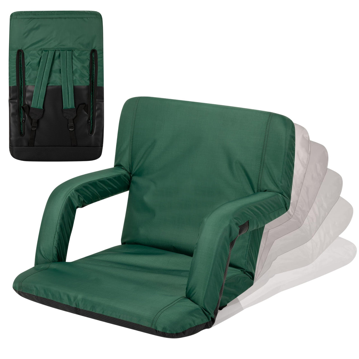PICNIC TIME Ventura Portable Reclining Stadium Seat with Back Support, Folding Bleacher Chairs with Back and Cushion, Thick Padded Stadium Seat and Armrest, and Six Backrest Positions, (Hunter Green)