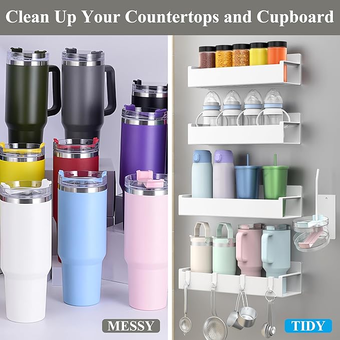 Magnetic Water Bottle Holder for Refrigerator, Cup Holder Organizer for Stanley and Tumbler for Kitchen, 4 Pack, White