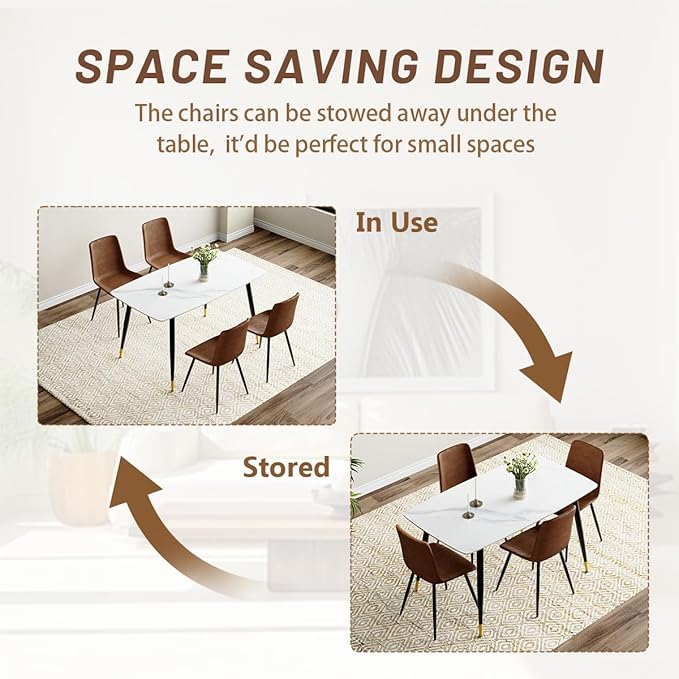 50'' Dining Table Set for 4, Dining Room Sets for 4, Sintered Stone Dining Table Chairs Set of 4, Easy to Assemble，Suitable for Small Spaces