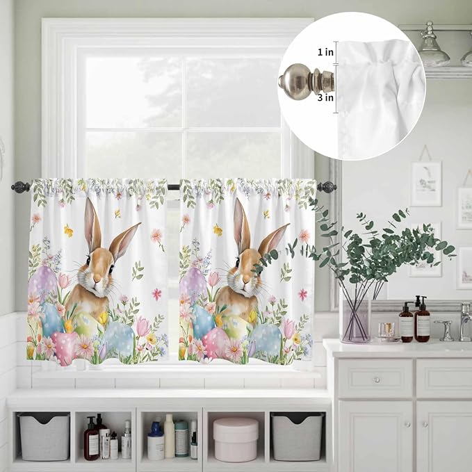 Kitchen Curtains Tiers and Valance Set of 3, Easter Light Filtering Window