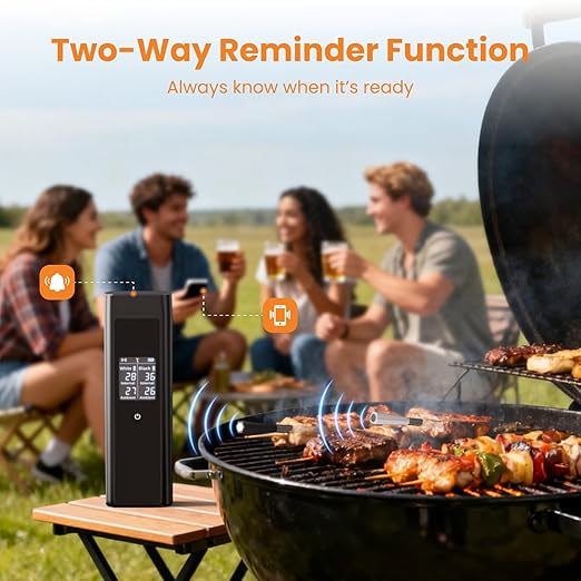 Grebilux Wireless Meat Thermometer with 2 Color-Coded Probes, ±1.8° F Accuracy, IP67 Waterproof, App Control & Real-Time Monitoring, Two-Way Alerts for Kitchen, BBQ, Grill, Oven, Smoker