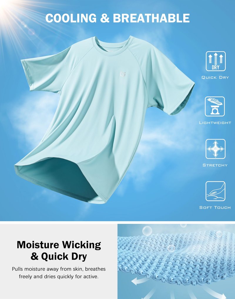 G Gradual Men's Athletic Workout T-Shirts Moisture Wicking Cooling Running Shirts Short Sleeve Performance Tee for Gym Tennis(Light Blue,M)