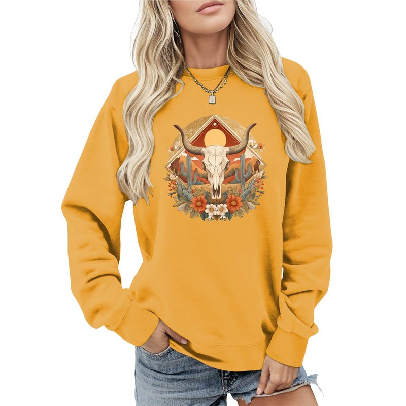 LOAIHA Womens Crewneck Casual Sweatshirt Long Sleeve Pullover Vintage Gothic Angel Print Bright Yellow Unique Street Style
