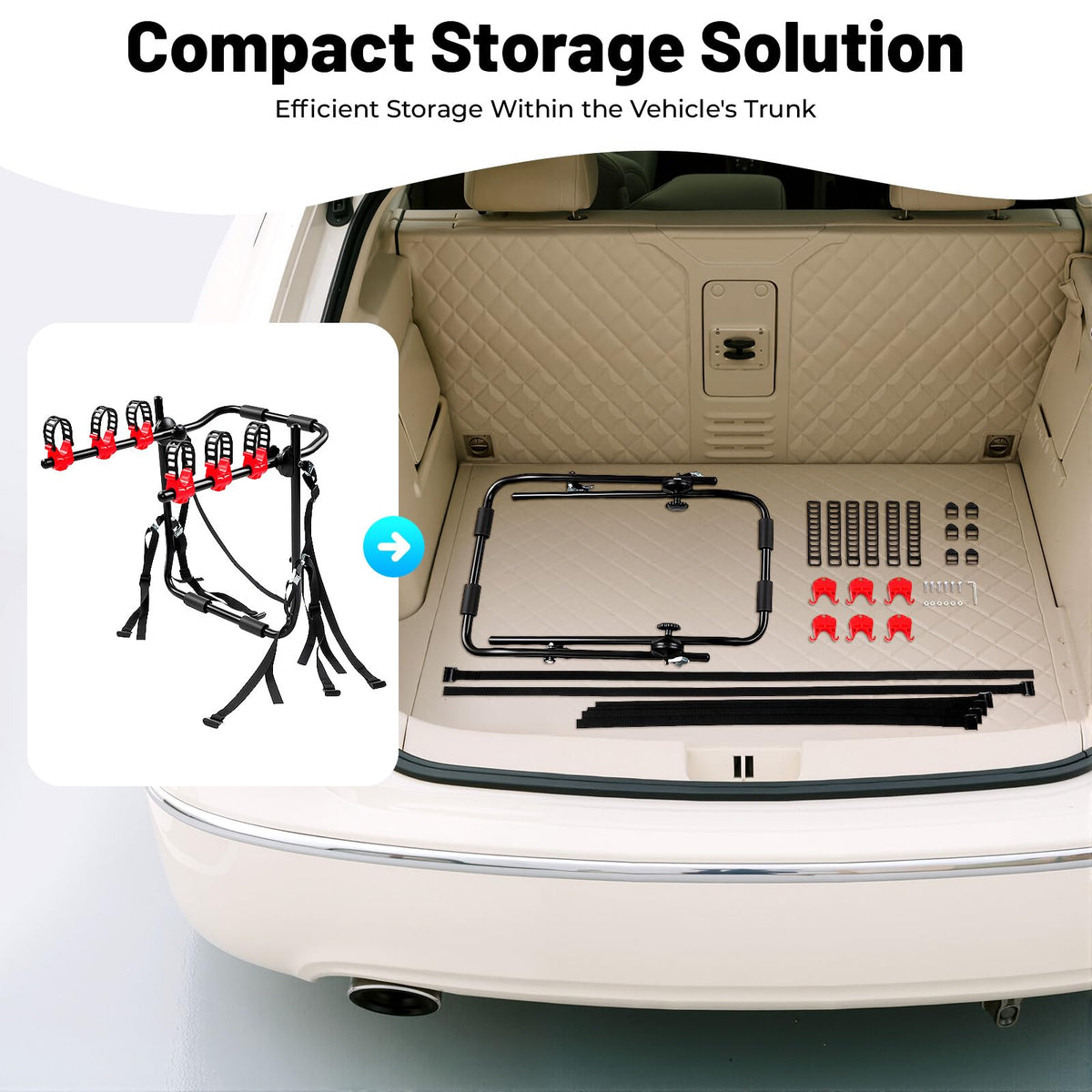 3-Bike Trunk Mount Rack for Cars, SUVs & Minivans – Heavy Duty 44.1 lbs Capacity Bike Carrier with Anti-Slip Slots & Soft Pads