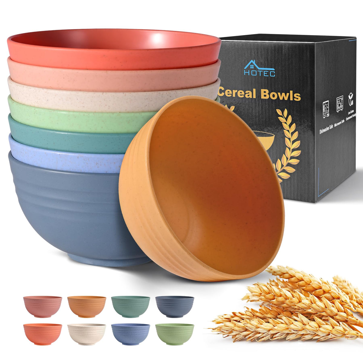 HOTEC Unbreakable Wheat Straw Cereal Bowls - Microwave & Dishwasher Safe Soup and Salad Bowls BPA Free, Set of 8, 26oz, Off-White
