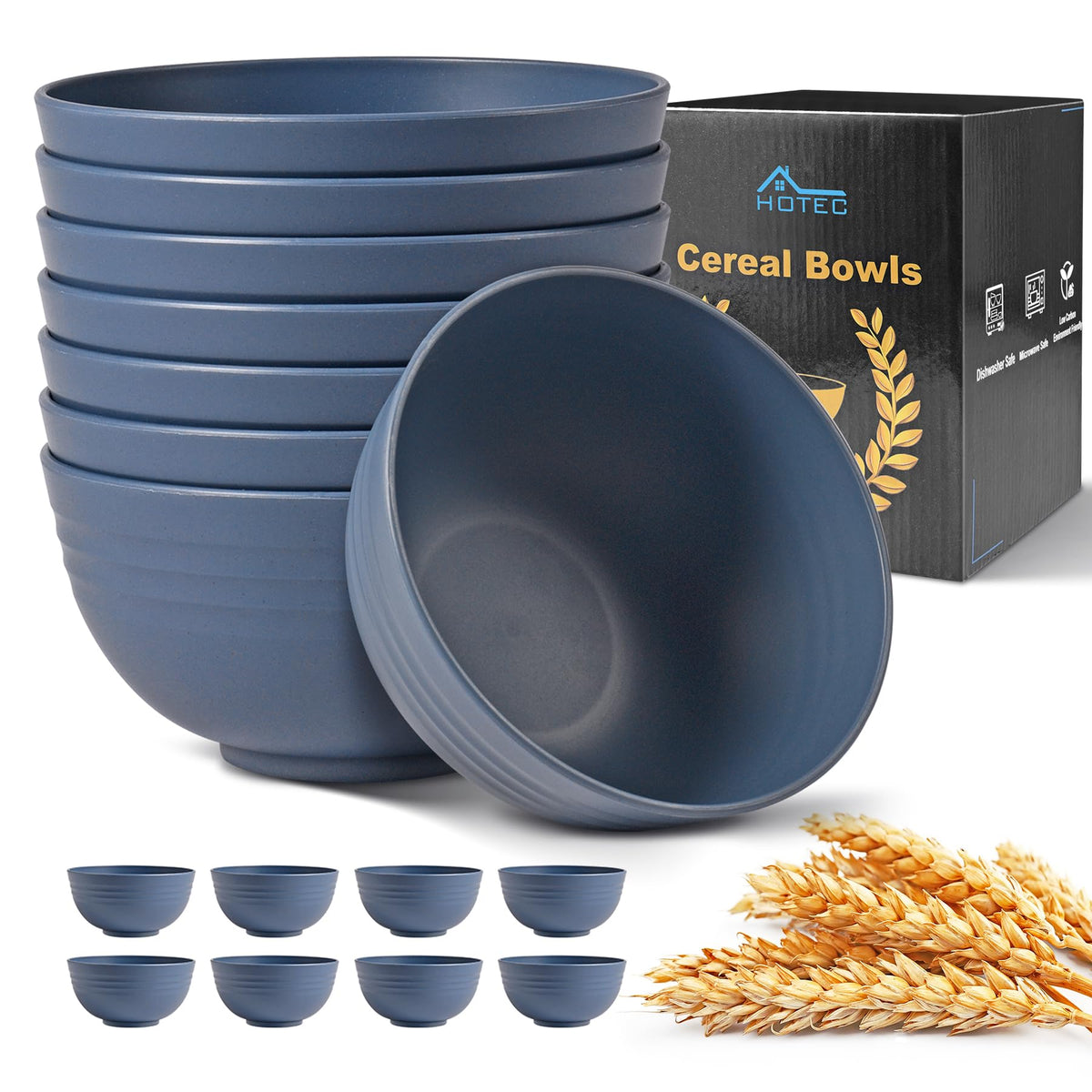 HOTEC Unbreakable Wheat Straw Cereal Bowls - Microwave & Dishwasher Safe Soup and Salad Bowls BPA Free, Set of 8, 26oz, Off-White