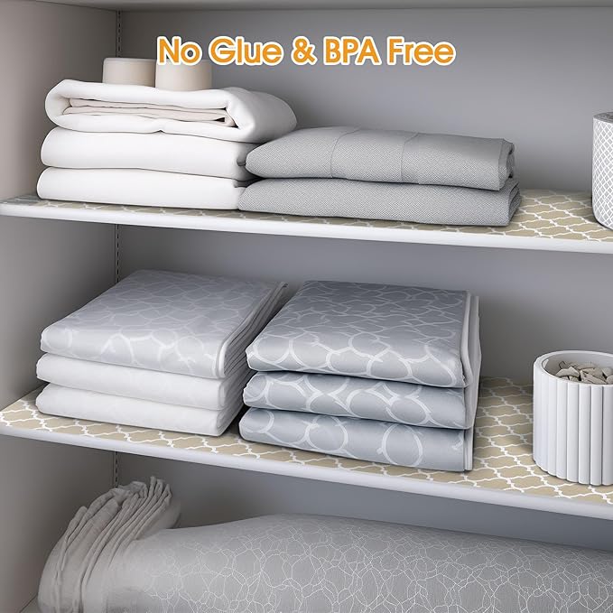 Shelf and Drawer Liner for Kitchen Cabinets Non-Adhesive, Strong Grip Non-Slip Thickened Cabinet Liners for Shelves, Waterproof Mats for Dresser Cupboard, Beige, 17 in x 10 Feet