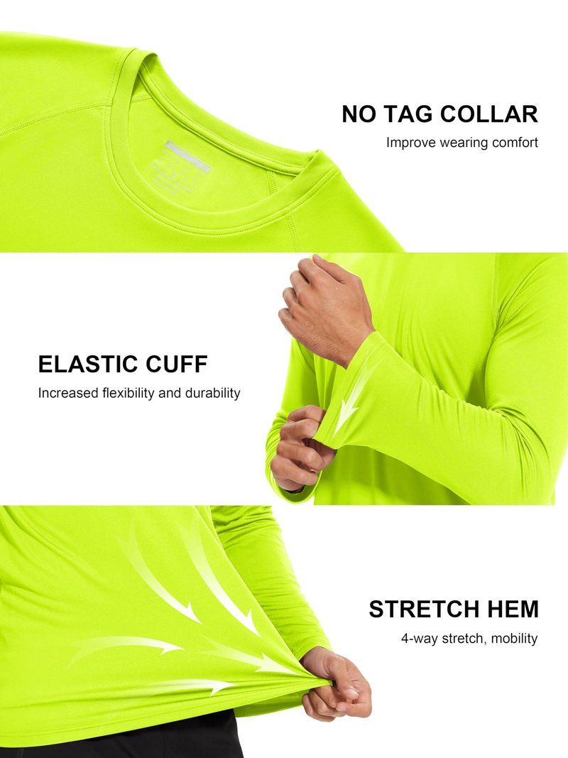 MAGCOMSEN Mens Long Sleeve Shirts UV Protection Shirts Dry Fit Shirts Rash Guard Men Swim Workout Shirt Mint Green,3XL