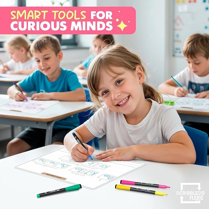 SCRIBBLEDO Sounds & Blends Dry Erase Sheets 9”x12” Phonics Manipulatives Elkonin Boxes Reading Manipulatives Blending Boards Phonemic Sound Boxes Syllables Letter Practice Classroom Pack of 10
