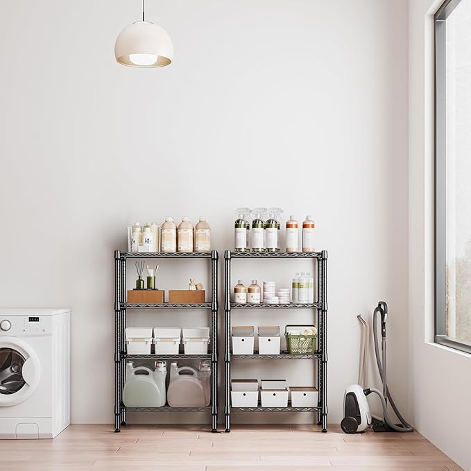 1000 lbs 4 Tier Shelf Metal Storage Shelves Wire Rack Closet Organizers for Garage Kitchen Bathroom Laundry Black 11.8" D x 25.6" W x 45.5" H