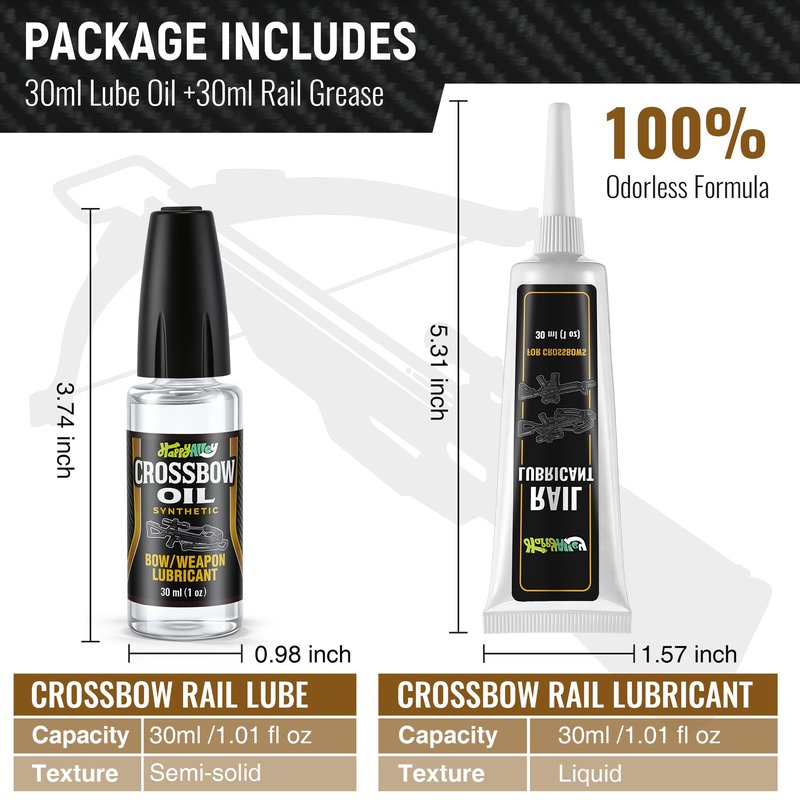 HappyAlley Crossbow Rail Lube & Oil Set with Precision Applicator, 1 oz Crossbow Rail Lubricant and 1 oz Cross Bow Lube for Reduced Friction and Smooth Cross Bow Operation