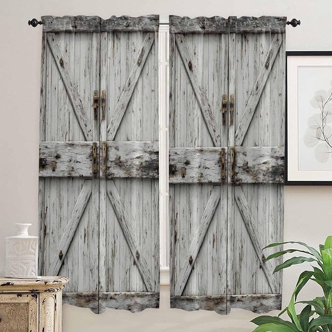Vintage Gate Living Room Curtains 72 Inches length, Farmhouse Wooden Grain