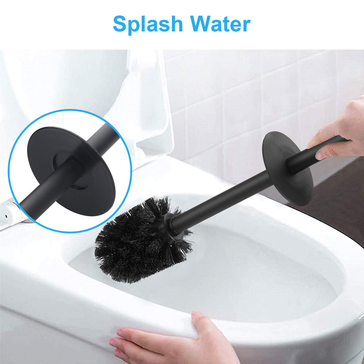 BGL Stainless Steel Toilet Brush with Holder, 2 Black Bristle Heads
