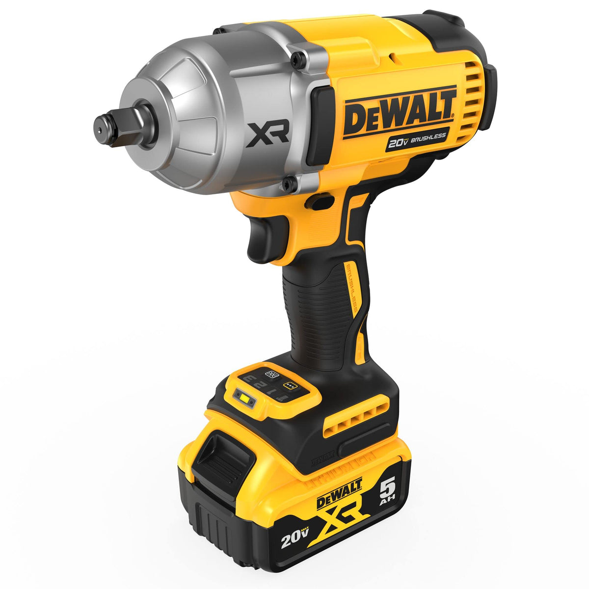 DEWALT 20V MAX Cordless Impact Wrench with Hog Ring Anvil, Brushless High Torque 1/2 Impact Gun, 4-Mode Speed, Includes Battery, Charger and Kit Bag (DCF900P1)