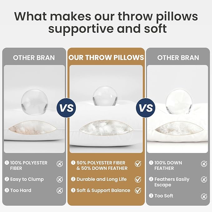 BHZ Euro Throw Pillow Inserts, 22x22 Down Feather Alternative Pillow Inserts Set of 2, Decorative Soft Large Square White Throw Pillows Insert for Couch Bed Dorm Sofa with Cotton Cover