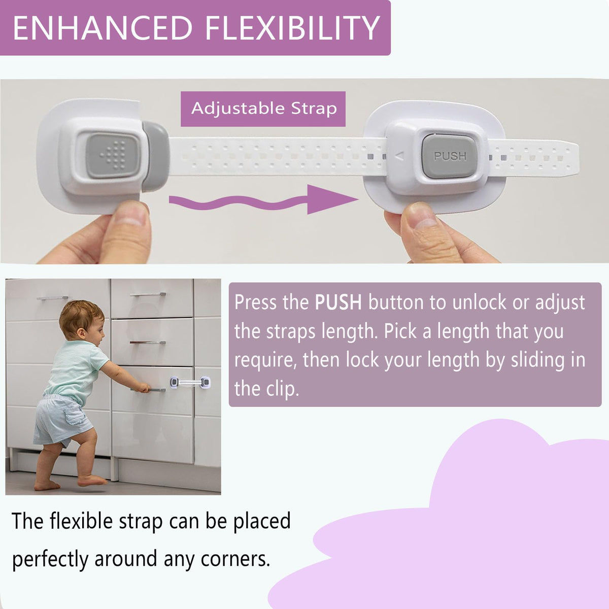 NestGuard No Drill Furniture Anchor, Adjustable Strap, 2 Packs