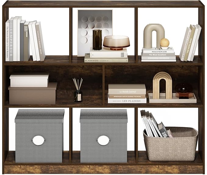 Furinno DALY Book Shelf, 8-Cube Bookshelf, Horizontal Cube Storage Organizer Bookcasde, 10.9 x 47.2 x 39.4, for Living Room, Bedroom, Home Office, Amber Pine