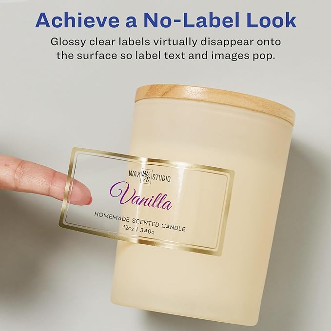 Avery Printable Glossy Clear Labels, 2" x 4" Rectangle Labels, Clear, Metallic Gold Border, Permanent Adhesive, Laser/Inkjet Printable, 60 Total (6552)