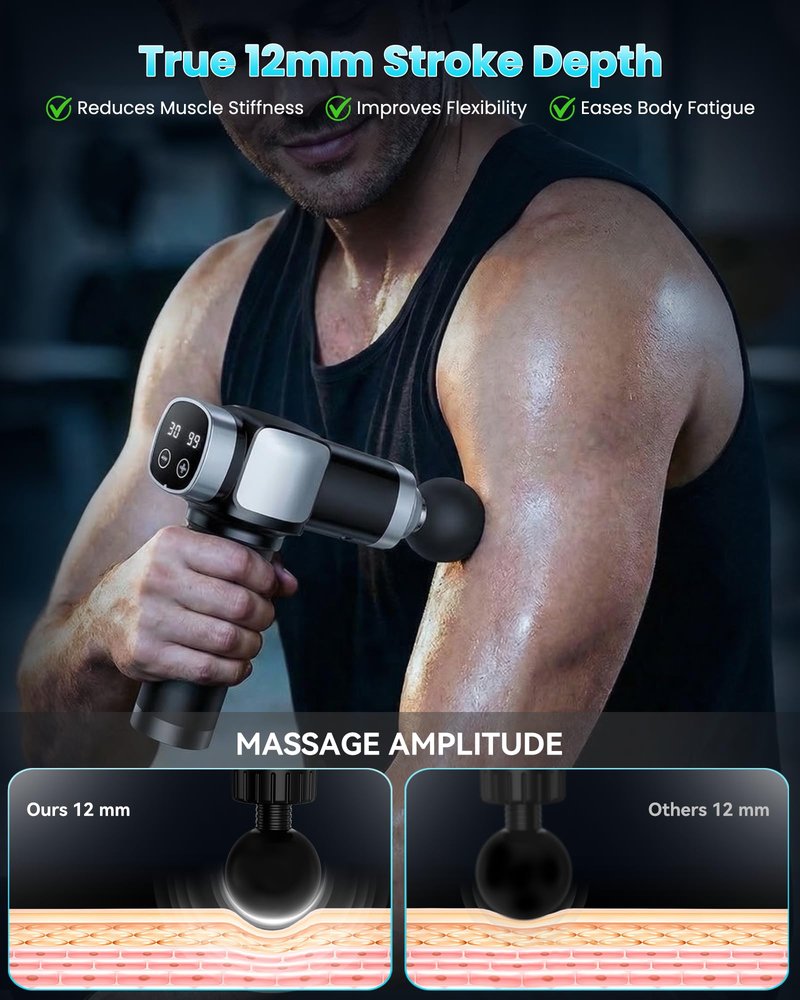 CAMEFER Massage Gun Deep Tissue, Portable Percussion Electric Muscle Massager for Pain Relief, Handheld Massagers with 30 Speeds & 6 Attachments for Back and Neck, Gifts for Men Women