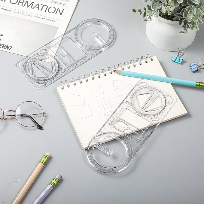 Zonon 2 Pack 6 Inch Protractor, Multifunctional Drawing Ruler Rotatable Mathematical Function Math Geometry Ruler Set, 360 Degree Protractor, Drafting Tools, Large Circle Protractors (Upgrade)