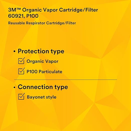 3M 60921 P100 Respirator Cartridge/Filter, NIOSH Approved, 1 Pair, Helps