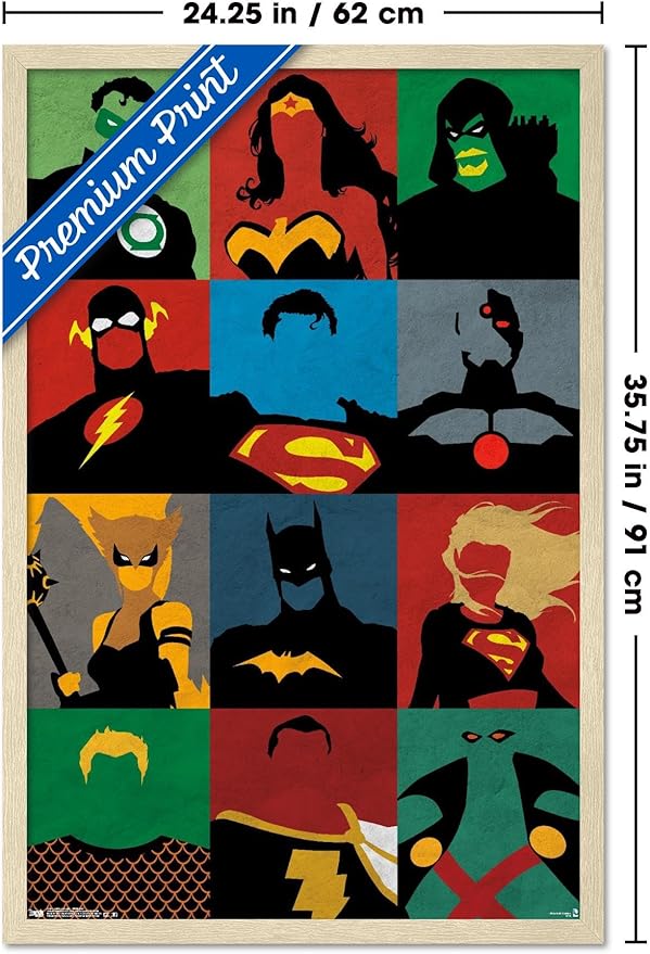 DC Comics Justice League - Minimalist Wall Poster, 34L" x 22.4W", Blonde Framed Version