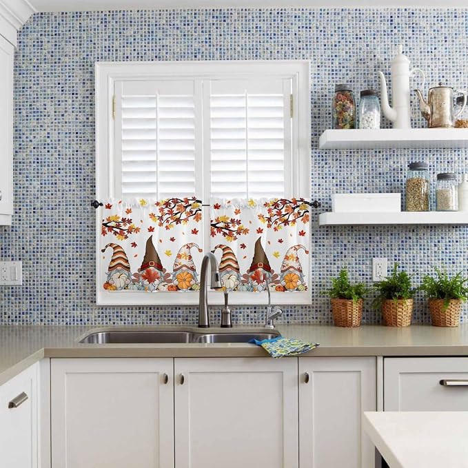 Fall Kitchen Curtain Set, Light Filtering Short Curtains Valance