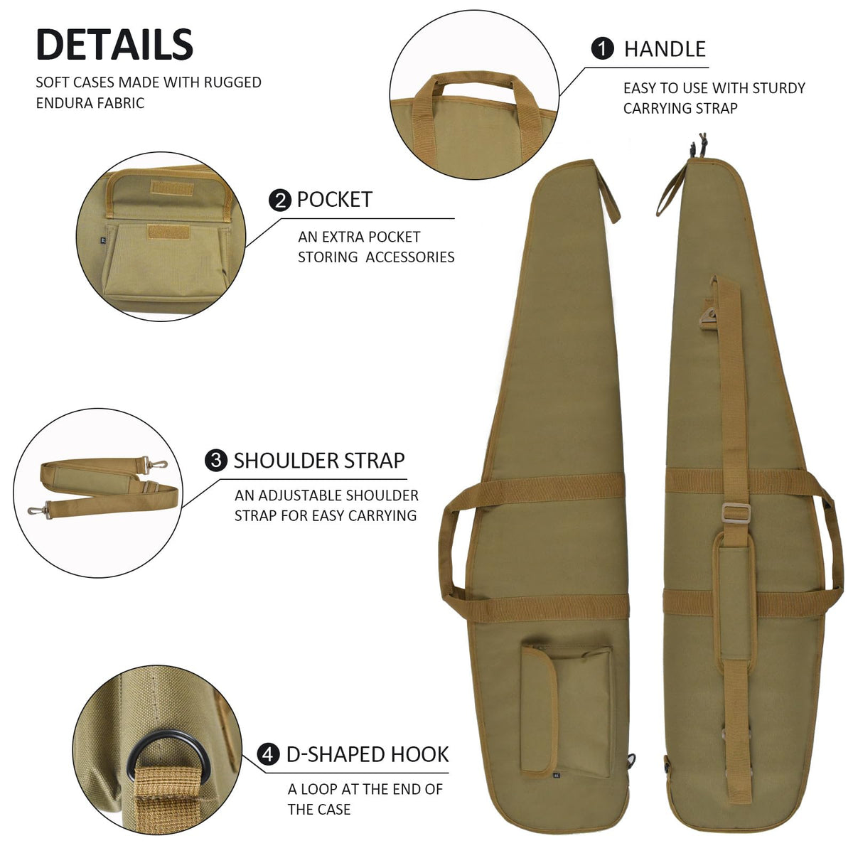 AUMTISC Soft Hunting Gear Case, Outdoor Carrying Bag, Tactical Equipment Cases for Scoped with Adjustable Shoulder Strap and Pocket, Khaki 44