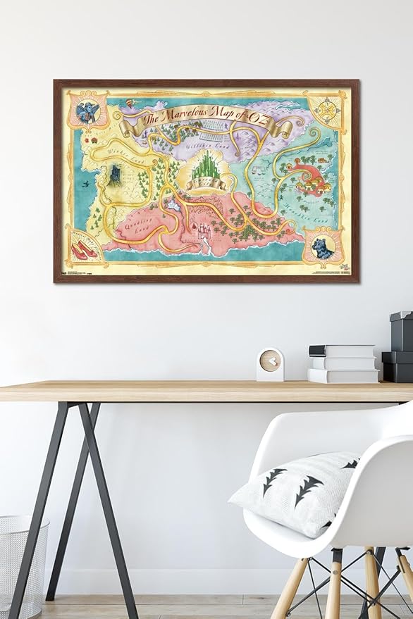 The Wizard Of Oz - Map Wall Poster, 34L" x 22.4W", Mahogany Framed Version