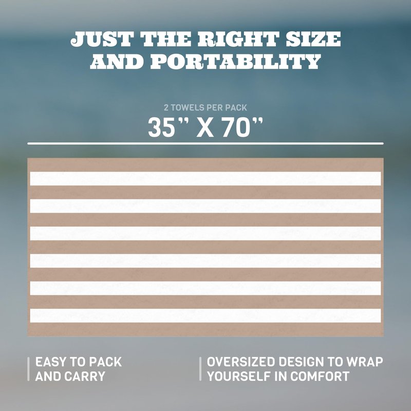 White Classic Beach Towels Oversized Cabana Stripe Cotton Bath Towel Large - Luxury Plush Thick Hotel Swim Pool Towels for Adults Super Absorbent Quick Dry - 35x70 Beige [2 Pack]