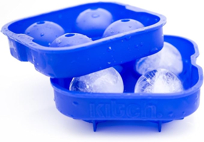 Kitch Ice Ball Maker Mold - Flexible Silicone Ice Tray - Molds 4 X 4.5cm Round Ice Ball Spheres - Cobalt Blue