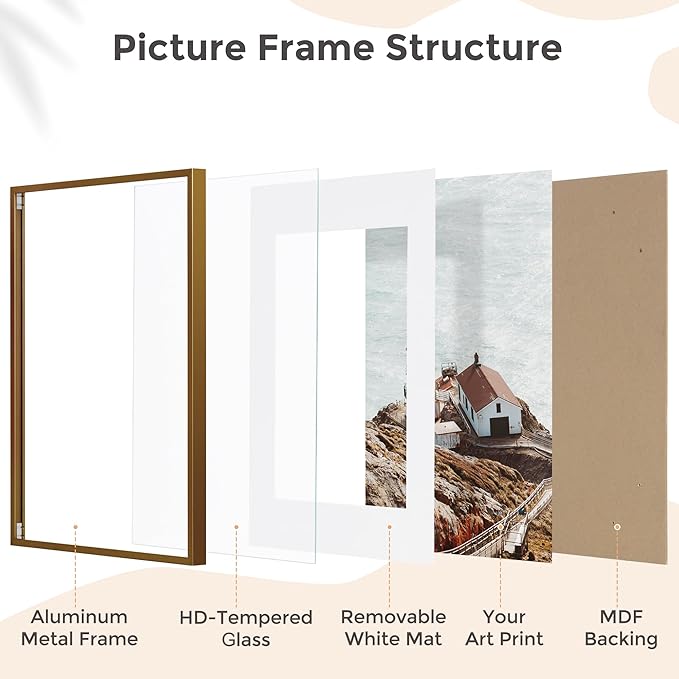 20x30 Metal Picture Frame for Wall With Mat for 16x24, 20''x30'' Aluminum Photo Frames With Tempered Glass for Home Decor, Minimalist Modern Poster Frame Horizontal And Vertical Formats, Bronze