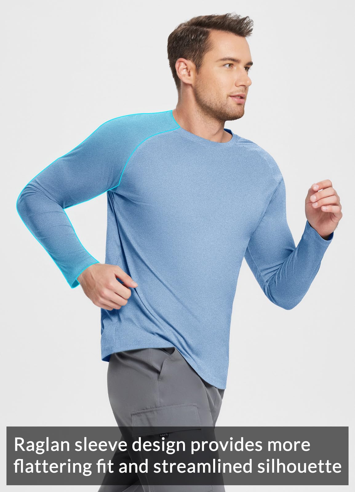 baleaf Men's Long Sleeve Running Shirts Workout Tops Quick Dry SPF Rash Guard Lightweight Hiking Sun Protection t Shirt Blue L