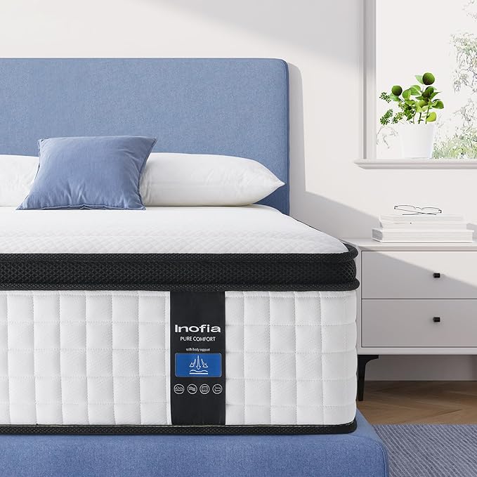 Inofia Twin Size Mattress, 14 inch Hybrid Twin Mattress in A Box,Ultra Comfort Memory Foam Layer, Medium Feels, Cooling Breathable Cover,Low Motion Transfer Supports for Any Sleep Position