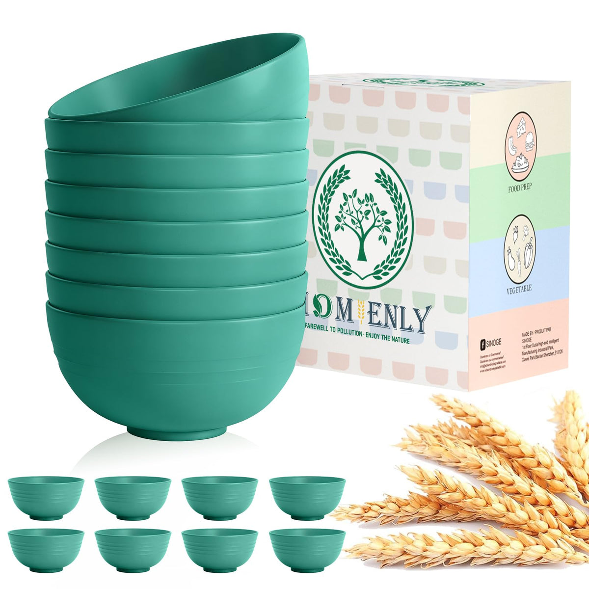 Homienly Soup Bowls, Cereal Bowl, Premium Wheat Straw Bowls Set of 8, Unbreakable Plastic Bowls Microwave Safe, Dishwasher Safe Serving Bowl for Kitchen, Breakfast, Dinner, Salad, Poke (Blue, 26 OZ)